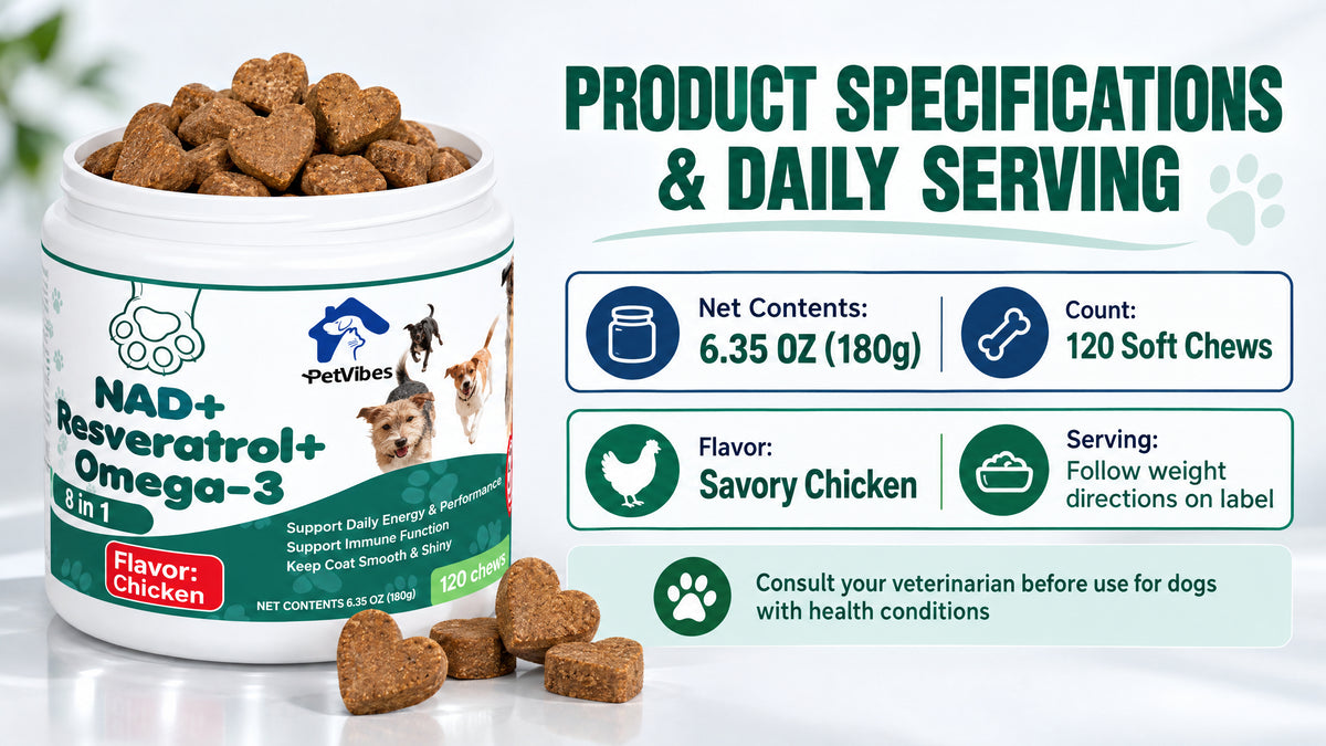 PetVibess NAD+ Chews by PetVibess, package and label information